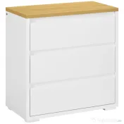 HOMCOM Comodă cu 3 Sertare din PAL Alb pentru Dormitor, Birou și Living, 70Lx37x75cm