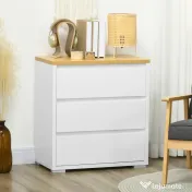 HOMCOM Comodă cu 3 Sertare din PAL Alb pentru Dormitor, Birou și Living, 70Lx37x75cm