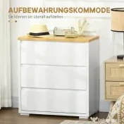 HOMCOM Comodă cu 3 Sertare din PAL Alb pentru Dormitor, Birou și Living, 70Lx37x75cm