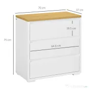 HOMCOM Comodă Depozitare, 3 Sertare, Mobilier Dormitor/Cameră de Zi, Alb/Lemn Natural | Aosom Romania 