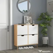 Dulap Pantofar Modern cu 4 Sertare Rabatabile si Raft Reglabil, Dulap Pantofar de Hol pentru 16 Perechi de Pantofi, Natur HOMCOM | Aosom Romania 