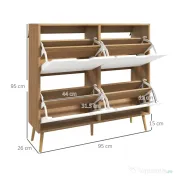Dulap Pantofar Modern cu 4 Sertare Rabatabile si Raft Reglabil, Dulap Pantofar de Hol pentru 16 Perechi de Pantofi, Natur HOMCOM | Aosom Romania 