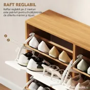Dulap Pantofar Modern cu 4 Sertare Rabatabile si Raft Reglabil, Dulap Pantofar de Hol pentru 16 Perechi de Pantofi, Natur HOMCOM | Aosom Romania 