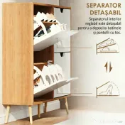 Dulap Pantofar Modern cu 4 Sertare Rabatabile si Raft Reglabil, Dulap Pantofar de Hol pentru 16 Perechi de Pantofi, Natur HOMCOM | Aosom Romania 