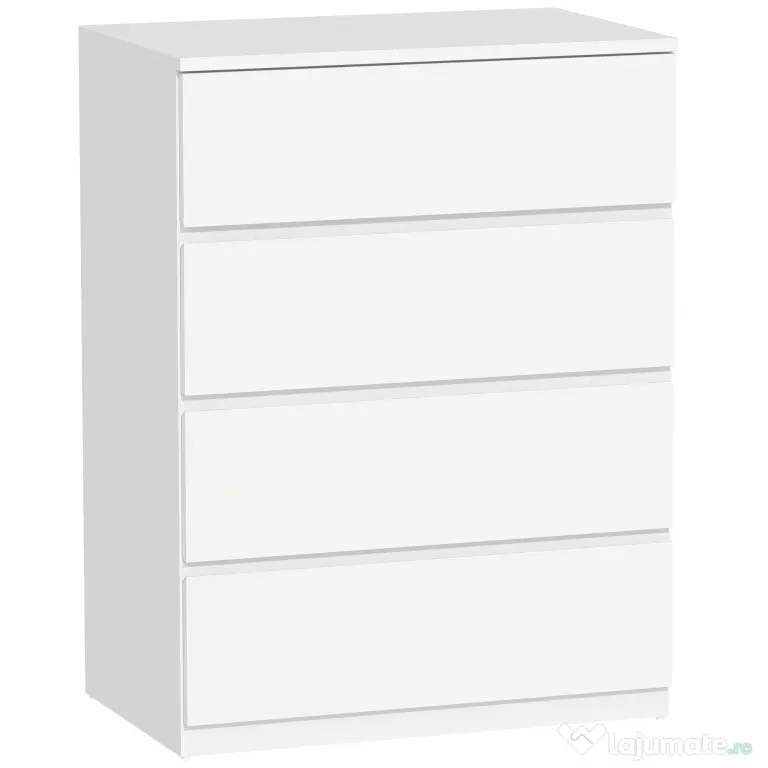 HOMCOM Comodă cu 4 Sertare, Organizator de Depozitare cu Ghidaje Metalice și Mânere cu Caneluri, 60x40x80 cm, Alb | Aosom Romania