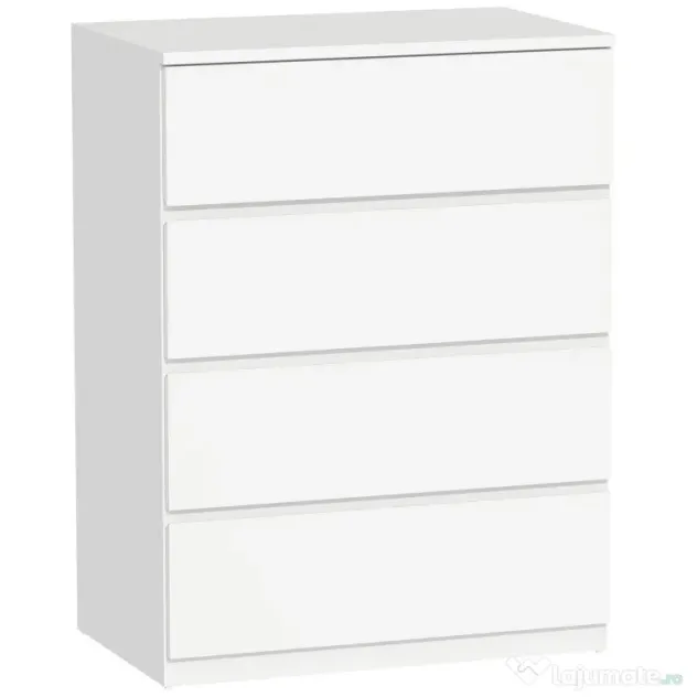 HOMCOM Comodă cu 4 Sertare, Organizator de Depozitare cu Ghidaje Metalice și Mânere cu Caneluri, 60x40x80 cm, Alb | Aosom Romania