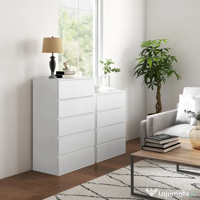 HOMCOM Comodă cu 4 Sertare, Organizator de Depozitare cu Ghidaje Metalice și Mânere cu Caneluri, 60x40x80 cm, Alb | Aosom Romania