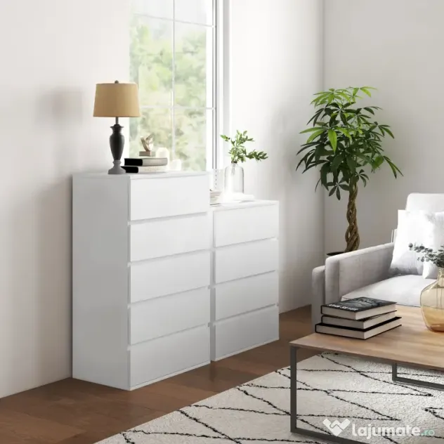 HOMCOM Comodă cu 4 Sertare, Organizator de Depozitare cu Ghidaje Metalice și Mânere cu Caneluri, 60x40x80 cm, Alb | Aosom Romania