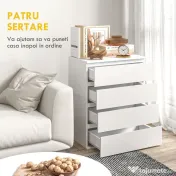 HOMCOM Comodă cu 4 Sertare, Organizator de Depozitare cu Ghidaje Metalice și Mânere cu Caneluri, 60x40x80 cm, Alb | Aosom Romania 