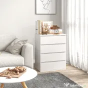 HOMCOM Comodă cu 4 Sertare, Organizator de Depozitare cu Ghidaje Metalice și Mânere cu Caneluri, 60x40x80 cm, Alb | Aosom Romania 