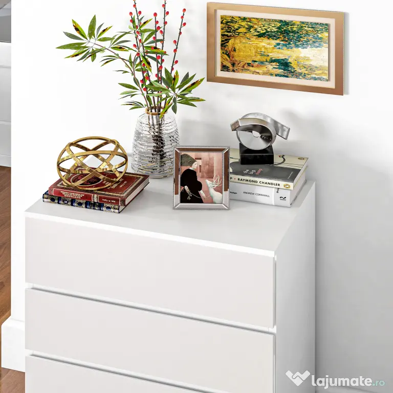 HOMCOM Comodă cu 4 Sertare, Organizator de Depozitare cu Ghidaje Metalice și Mânere cu Caneluri, 60x40x80 cm, Alb | Aosom Romania