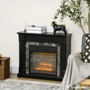 HOMCOM Semineu Electric de Podea cu Temporizator, Flacara Realista si Temperatura Reglabila, din Metal, ABS si PAL, 80x21.6x67.8 cm, Negru | Aosom RO