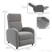 HOMCOM Scaun Inclinabil Modern, Canapea Single din Pânză, Scaune de Teatru pentru Acasă, Confortabil, Gri | Aosom Romania 