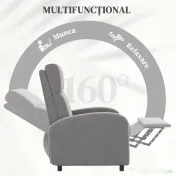 HOMCOM Scaun Inclinabil Modern, Canapea Single din Pânză, Scaune de Teatru pentru Acasă, Confortabil, Gri | Aosom Romania 