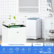 HOMCOM Dezumidificator Portabil de 10L/Zi cu 5 Moduri, 2 Viteze, Timer 24h și Roți, 25x25x50,5 cm, Alb | Aosom Romania 