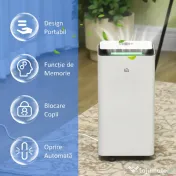 HOMCOM Dezumidificator Portabil de 10L/Zi cu 5 Moduri, 2 Viteze, Timer 24h și Roți, 25x25x50,5 cm, Alb | Aosom Romania 