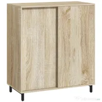 HOMCOM Dulap pentru Pantofi pe 4 Niveluri din PAL și Oțel cu Ușă Glisantă și Rafturi Reglabile, 80x40x93 cm, Lemn Natural | Aosom Romania