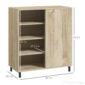 HOMCOM Dulap pentru Pantofi pe 4 Niveluri din PAL și Oțel cu Ușă Glisantă și Rafturi Reglabile, 80x40x93 cm, Lemn Natural | Aosom Romania 