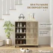 HOMCOM Dulap pentru Pantofi pe 4 Niveluri din PAL și Oțel cu Ușă Glisantă și Rafturi Reglabile, 80x40x93 cm, Lemn Natural | Aosom Romania 