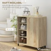 HOMCOM Dulap pentru Pantofi pe 4 Niveluri din PAL și Oțel cu Ușă Glisantă și Rafturi Reglabile, 80x40x93 cm, Lemn Natural | Aosom Romania 