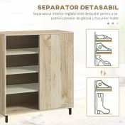 HOMCOM Dulap pentru Pantofi pe 4 Niveluri din PAL și Oțel cu Ușă Glisantă și Rafturi Reglabile, 80x40x93 cm, Lemn Natural | Aosom Romania 