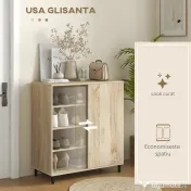 HOMCOM Dulap pentru Pantofi pe 4 Niveluri din PAL și Oțel cu Ușă Glisantă și Rafturi Reglabile, 80x40x93 cm, Lemn Natural | Aosom Romania 