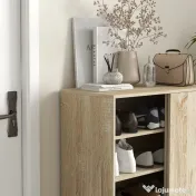 HOMCOM Dulap pentru Pantofi pe 4 Niveluri din PAL și Oțel cu Ușă Glisantă și Rafturi Reglabile, 80x40x93 cm, Lemn Natural | Aosom Romania 