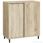 HOMCOM Dulap pentru Pantofi pe 4 Niveluri din PAL și Oțel cu Ușă Glisantă și Rafturi Reglabile, 80x40x93 cm, Lemn Natural