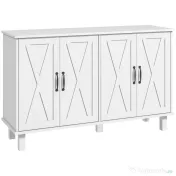 Dulap multifuncțional MDF cu 4 nivele cu 2 rafturi reglabile pentru sufragerie, bucătărie și intrare, 120x37x75 cm, alb HOMCOM | Aosom Romania