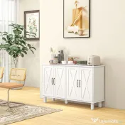 Dulap multifuncțional MDF cu 4 nivele cu 2 rafturi reglabile pentru sufragerie, bucătărie și intrare, 120x37x75 cm, alb HOMCOM | Aosom Romania