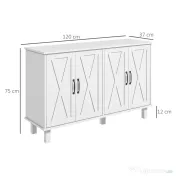Dulap multifuncțional MDF cu 4 nivele cu 2 rafturi reglabile pentru sufragerie, bucătărie și intrare, 120x37x75 cm, alb HOMCOM | Aosom Romania