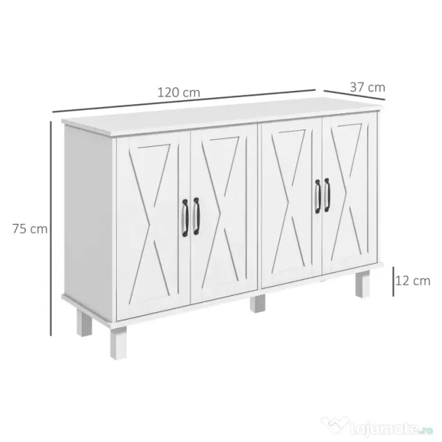 Dulap multifuncțional MDF cu 4 nivele cu 2 rafturi reglabile pentru sufragerie, bucătărie și intrare, 120x37x75 cm, alb HOMCOM | Aosom Romania
