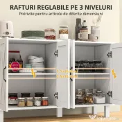 Dulap multifuncțional MDF cu 4 nivele cu 2 rafturi reglabile pentru sufragerie, bucătărie și intrare, 120x37x75 cm, alb HOMCOM | Aosom Romania