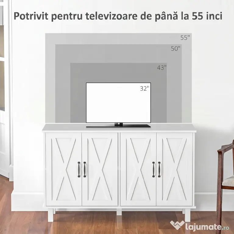 Dulap multifuncțional MDF cu 4 nivele cu 2 rafturi reglabile pentru sufragerie, bucătărie și intrare, 120x37x75 cm, alb HOMCOM | Aosom Romania