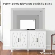 Dulap multifuncțional MDF cu 4 nivele cu 2 rafturi reglabile pentru sufragerie, bucătărie și intrare, 120x37x75 cm, alb HOMCOM | Aosom Romania
