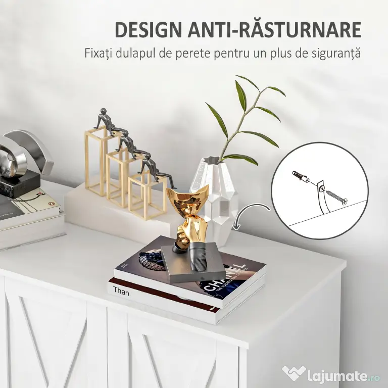 Dulap multifuncțional MDF cu 4 nivele cu 2 rafturi reglabile pentru sufragerie, bucătărie și intrare, 120x37x75 cm, alb HOMCOM | Aosom Romania