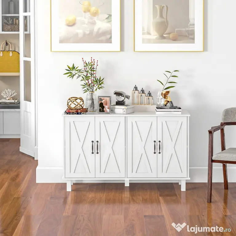 Dulap multifuncțional MDF cu 4 nivele cu 2 rafturi reglabile pentru sufragerie, bucătărie și intrare, 120x37x75 cm, alb HOMCOM | Aosom Romania