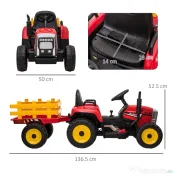 HOMCOM Tractor Electric pentru Copii cu Remorcă Detașabilă, Telecomandă și Lumini, pentru Copii 3-6 Ani, 136,5x50x52,5 cm, Roșu | Aosom Romania 