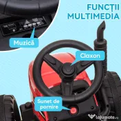 HOMCOM Tractor Electric pentru Copii cu Remorcă Detașabilă, Telecomandă și Lumini, pentru Copii 3-6 Ani, 136,5x50x52,5 cm, Roșu | Aosom Romania 