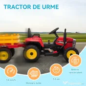 HOMCOM Tractor Electric pentru Copii cu Remorcă Detașabilă, Telecomandă și Lumini, pentru Copii 3-6 Ani, 136,5x50x52,5 cm, Roșu | Aosom Romania 