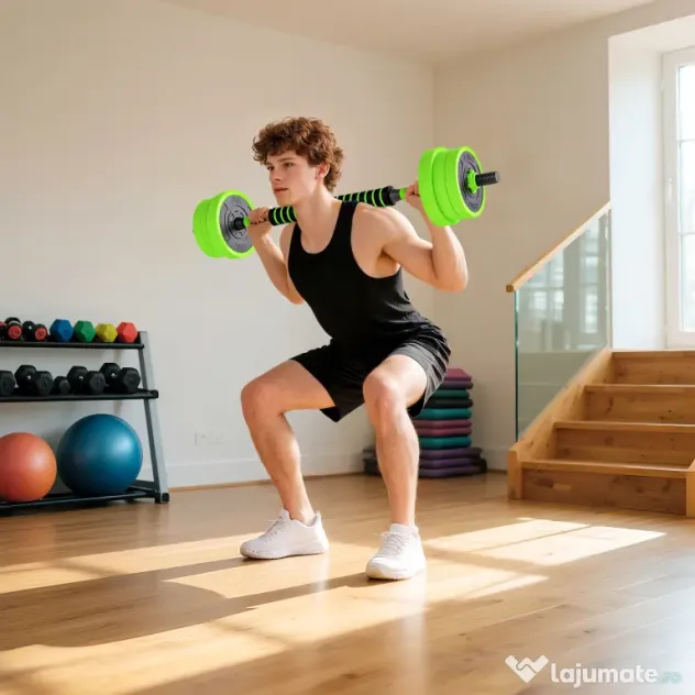 SPORTNOW Set Greutăți Sala de Sport 4 în 1 de 20kg, Convertibil în Kettlebell, 2 Gantere, Bară de Haltere și Suport pentru Flotări, Verde | Aosom Romania