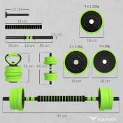 SPORTNOW Set Greutăți Sala de Sport 4 în 1 de 20kg, Convertibil în Kettlebell, 2 Gantere, Bară de Haltere și Suport pentru Flotări, Verde | Aosom Romania 