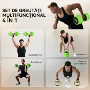 SPORTNOW Set Greutăți Sala de Sport 4 în 1 de 20kg, Convertibil în Kettlebell, 2 Gantere, Bară de Haltere și Suport pentru Flotări, Verde | Aosom Romania 