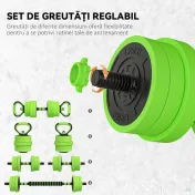 SPORTNOW Set Greutăți Sala de Sport 4 în 1 de 20kg, Convertibil în Kettlebell, 2 Gantere, Bară de Haltere și Suport pentru Flotări, Verde | Aosom Romania 