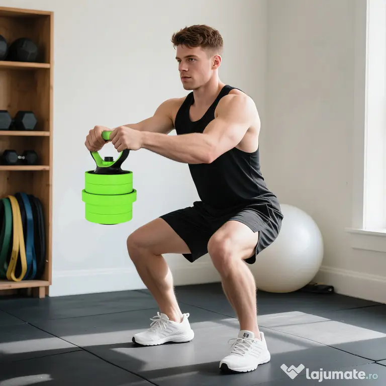 SPORTNOW Set Greutăți Sala de Sport 4 în 1 de 20kg, Convertibil în Kettlebell, 2 Gantere, Bară de Haltere și Suport pentru Flotări, Verde | Aosom Romania