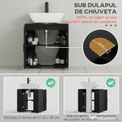 Kleankin Dulap pentru chiuveta de baie cu 2 usi, dulap pentru chiuveta cu piedestal din lemn cu raft reglabil, negru | Aosom Romania 