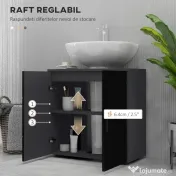 Kleankin Dulap pentru chiuveta de baie cu 2 usi, dulap pentru chiuveta cu piedestal din lemn cu raft reglabil, negru | Aosom Romania 