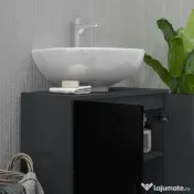 Kleankin Dulap pentru chiuveta de baie cu 2 usi, dulap pentru chiuveta cu piedestal din lemn cu raft reglabil, negru | Aosom Romania 