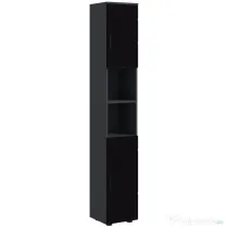 Dulap Baie, Inalt de 183cm cu 2 rafturi deschise si doua dulapuri cu 2 nivele, 30x30x183cm, Negru kleankin | Aosom Romania