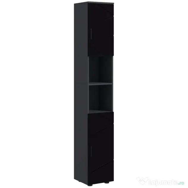 Dulap Baie, Inalt de 183cm cu 2 rafturi deschise si doua dulapuri cu 2 nivele, 30x30x183cm, Negru kleankin | Aosom Romania